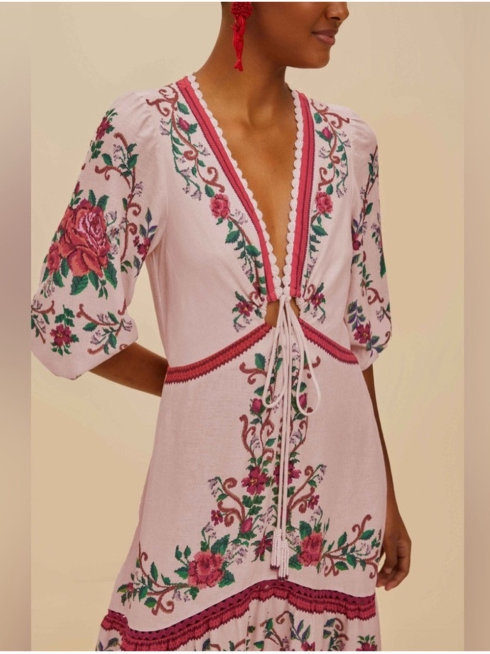 FARM Rio Pink Maxi Dress with Red Floral Embroidery. Never worn - Picture 5 of 6